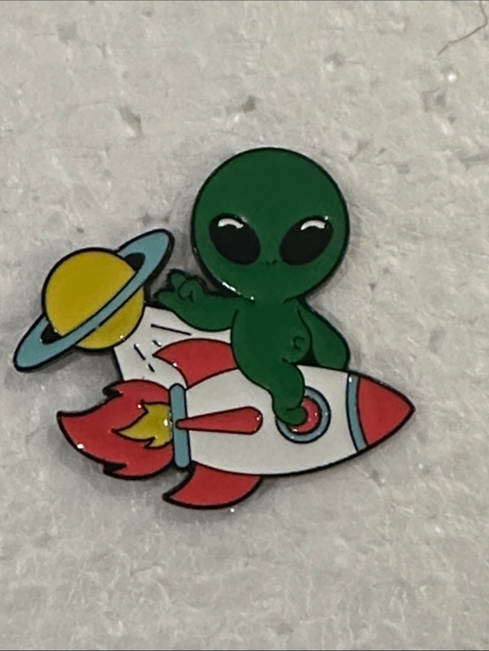 Green Alien Rocket Enamel Pin